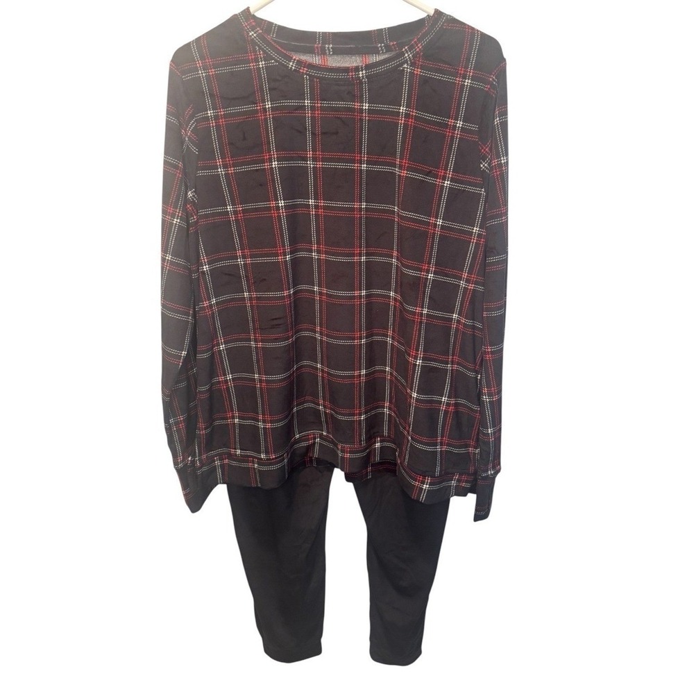 Cuddl Duds Womens Black Red Plaid Fleece Pajama 2 Piece Lounge Set PXS NEW